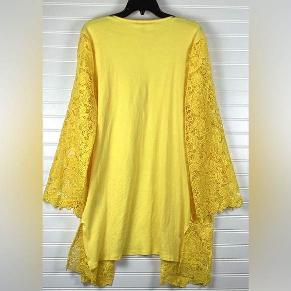 Isaac Mizrahi NWT Cotton And Lace Open Bracelet Sleeve Cardigan Sz Large yellow - Picture 8 of 12